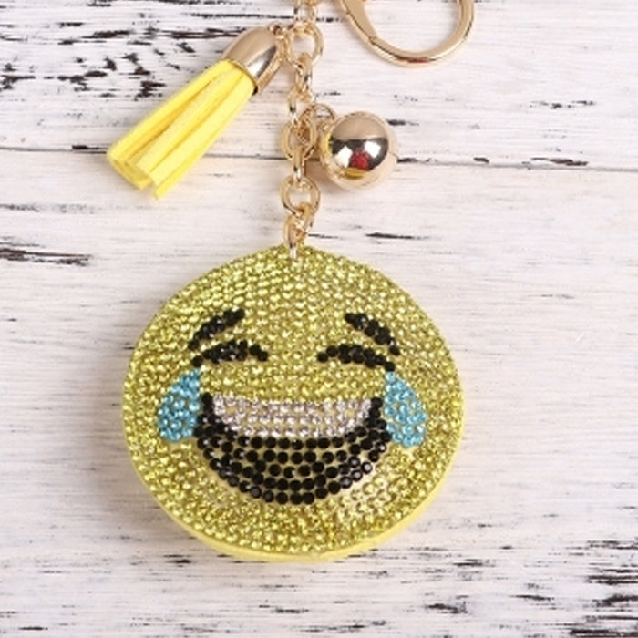 8 Emoji Key Chains Studded Smiley Face Rhinestone Emoticon Party Gifts Keyring