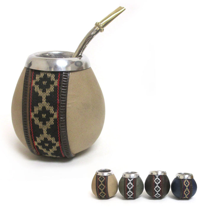 Mate Gourd W/ Bombilla Argentina Handmade Yerba Cup Straw 6oz Drinking Kit 3129