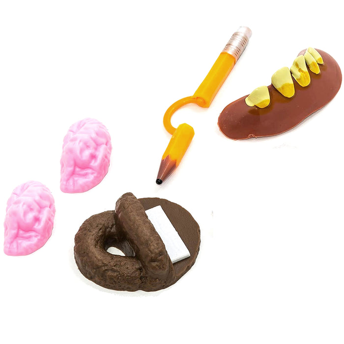 4 Pc Practical Joke Toy Gag Gift Trick Pencil Gum Funny Teeth Poop Prank Kit Fun
