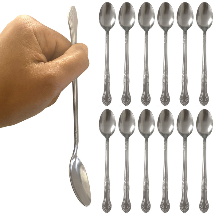 12 Long Stainless Steel Spoons Iced Tea Ice Cream Cocktail Teaspoons Coffee Soup