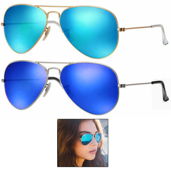 1 Retro Sunglasses Vintage Pilot Blue Lens Unisex Men Shades Mirror