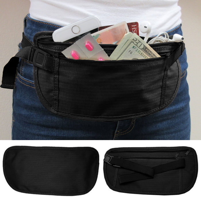 2 Travel Bum Bag Waist Money Belt Passport Wallet Zipper Security Pouch Discreet