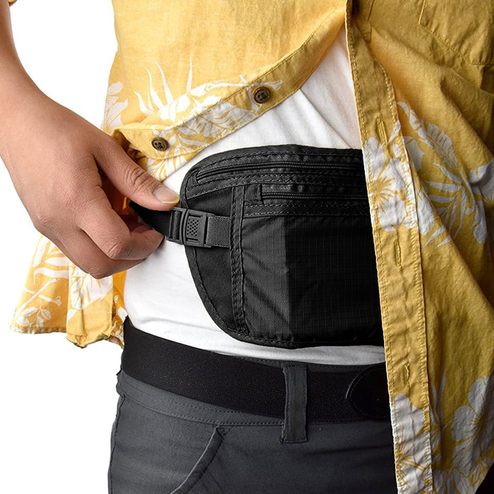 1 Waist Belt Bag Travel Pouch Hidden ID Passport Security Money Compact Black