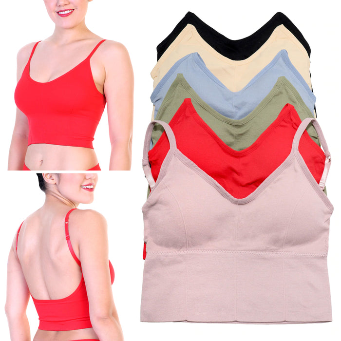 6Pc Women Wireless Bralette Padded Bra Seamless Low Back Crop Top S-M Adjustable