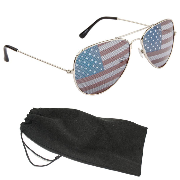 3 PC US Pilot USA American Flag Sunglasses United States Stars Patriotic Pouch