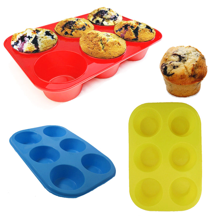3 Pack 6 Cups Silicone Muffin Pan Cupcake Baking Mold Non Stick Tray Food Grade