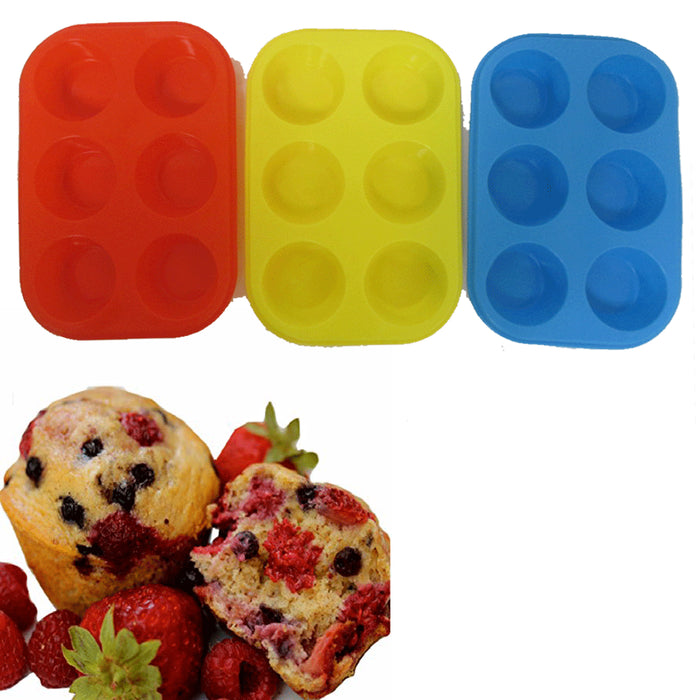 3 Pack 6 Cups Silicone Muffin Pan Cupcake Baking Mold Non Stick Tray Food Grade