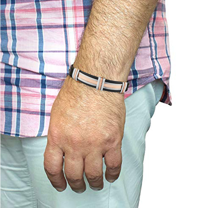 1 Magnetic Leatherette Bracelet Pure Copper Cuff Arthritis Relief Healing Energy