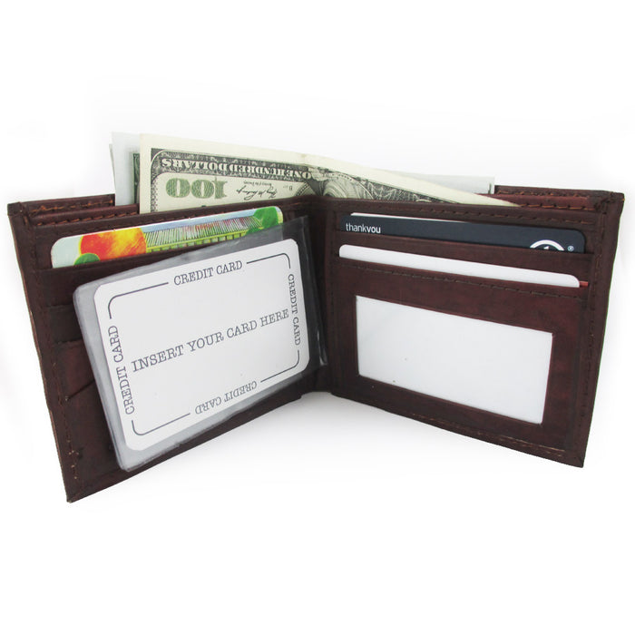 Men RFID Blocking Wallet Genuine Leather Bifold Stylish Multi-Currency ID Window