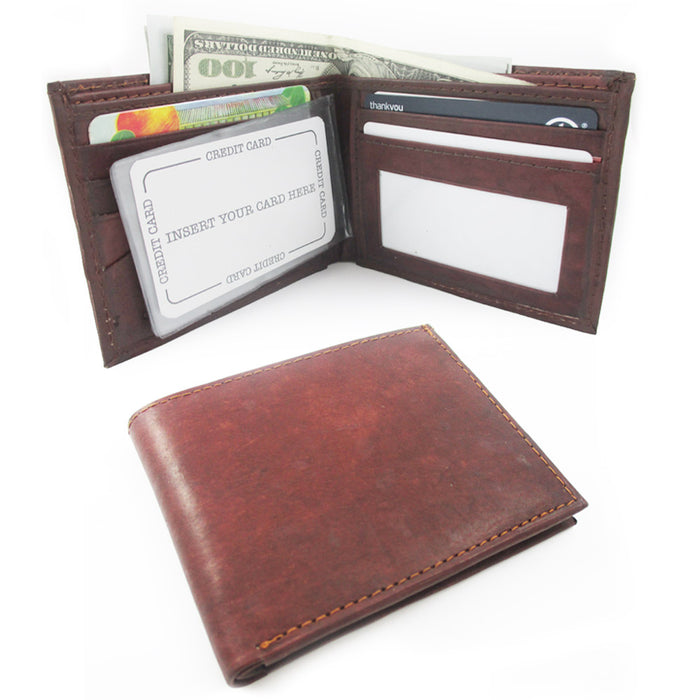 Men RFID Blocking Wallet Genuine Leather Bifold Stylish Multi-Currency ID Window