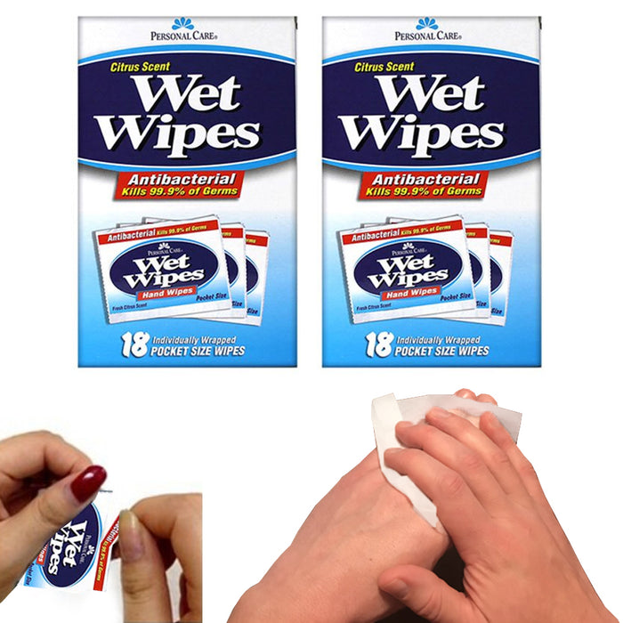 36 Ct Moist Towelettes Wet Nap Wipe Individually Wrapped Hand Towel Citrus Scent