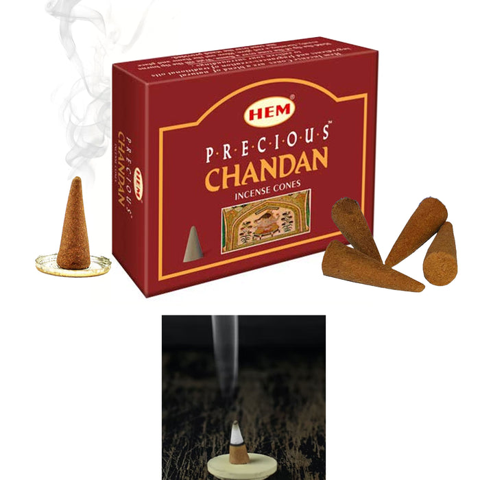 40 Hem Precious Chandan Incense Cones Genuine Scent Natural Sandalwood Fragrance