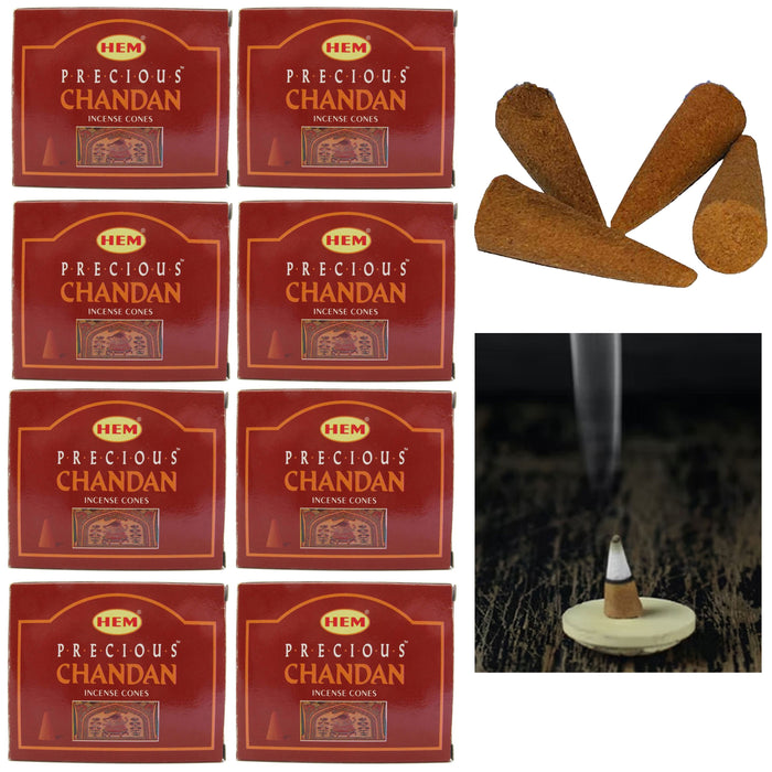 80 Ct Genuine Hem Precious Chandan Incense Cones Natural Sandalwood Aroma Scent