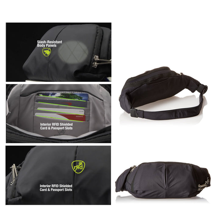 Travelon Anti Theft Slim Waist Pack RFID Blocking Travel Pouch Fanny Pack Black
