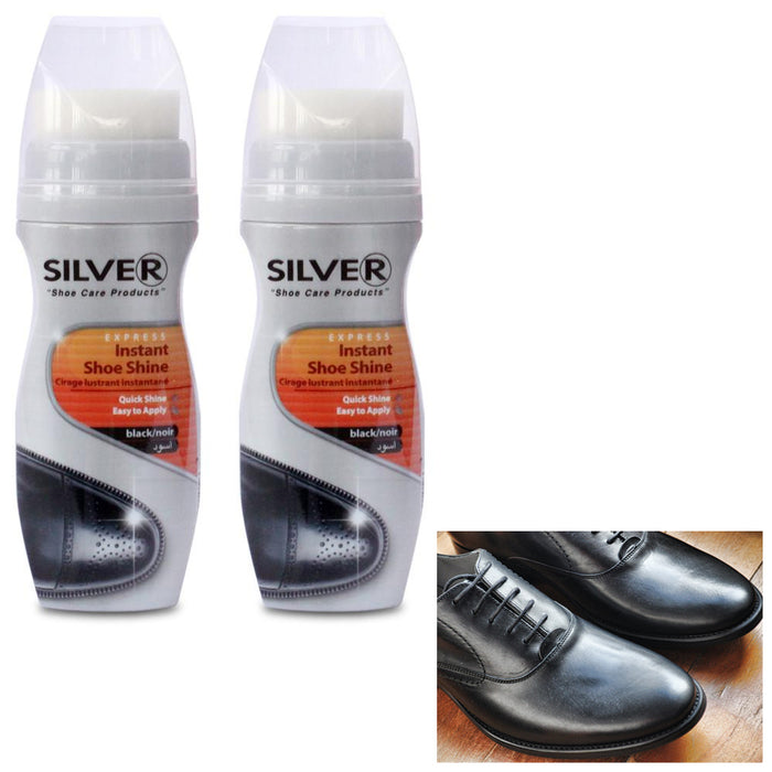 2 Black Shoe Polish Liquid Leather Instant Self Shine Boot Cream Wax 75ml 2.5oz