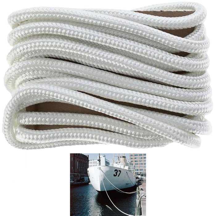 2 Pc White 3/8" 20 Ft Dock Line Double Braided Rope Deck Boat Cord Yacht Anchor