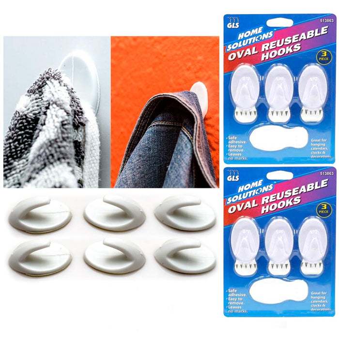6 x Removable Hooks Wall Mount Strong Adhesive Door Holder Sticky Kitchen House