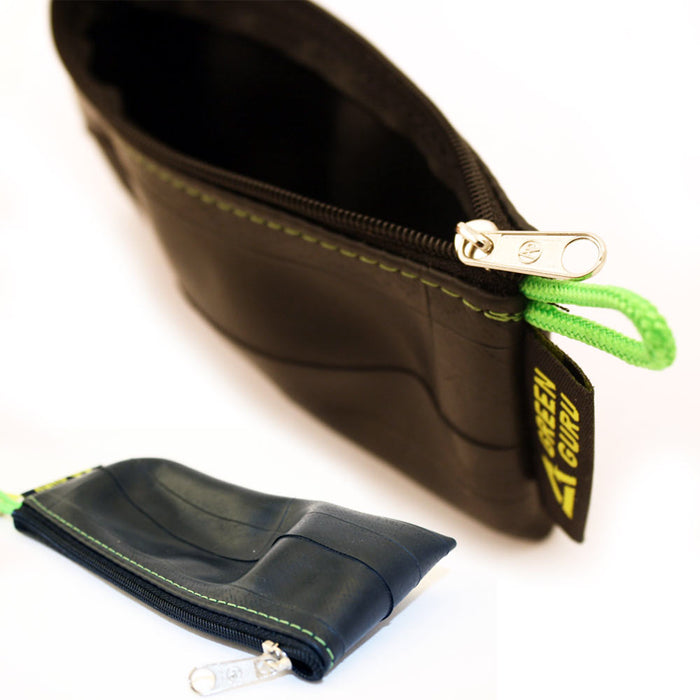 Green Guru Recycled Zip Pouch Black Tire Tube Coin Wallet Bike Trucker Gift Smal