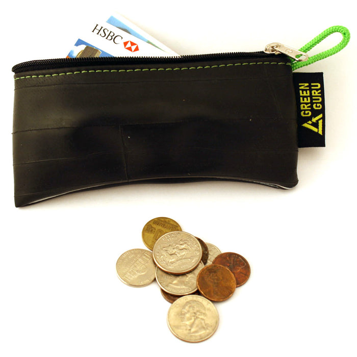 Green Guru Recycled Zip Pouch Black Tire Tube Coin Wallet Bike Trucker Gift Smal