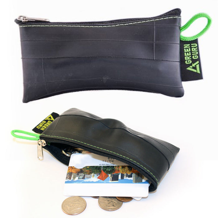 Green Guru Recycled Zip Pouch Black Tire Tube Coin Wallet Bike Trucker Gift Smal