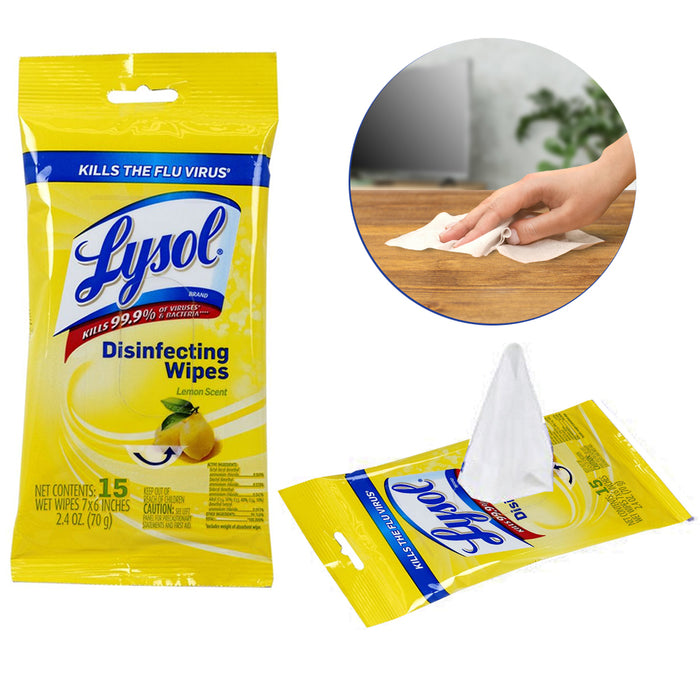 60 Ct Lysol Disinfecting Wet Wipes To Go Lemon Scent Travel Cleaning Towelettes