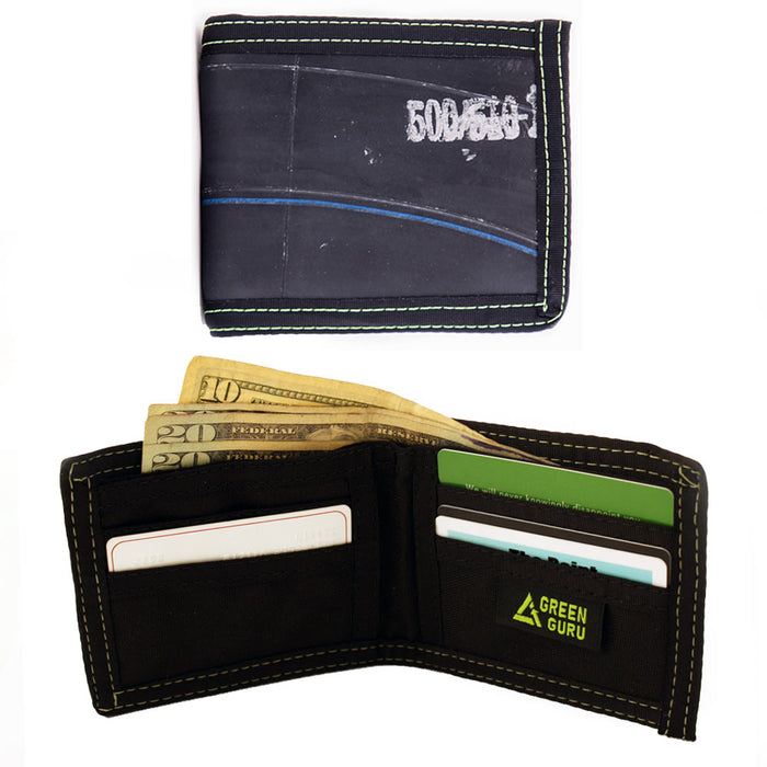 Green Guru Mens Bifold Wallet Card ID Holder Recycled Bicycle Tire Tubes Black