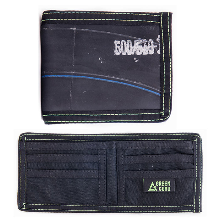 Green Guru Mens Bifold Wallet Card ID Holder Recycled Bicycle Tire Tubes Black