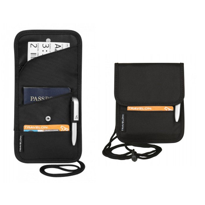 Travelon ID Boarding Pass Holder Snap Closure Secure Passport Travel Wallet Neck