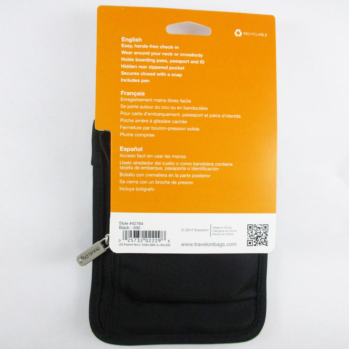 New Neck Wallet ID Passport Boarding Pass Holder Black Travel Organizer Travelon