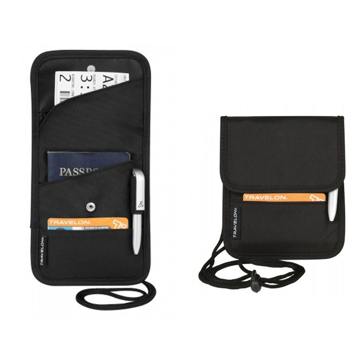 New Neck Wallet ID Passport Boarding Pass Holder Black Travel Organizer Travelon