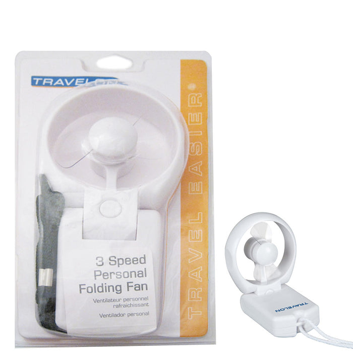 Travelon Personal Folding Fan Compact Portable 3 Speed Tavel Cooling Beach Hang