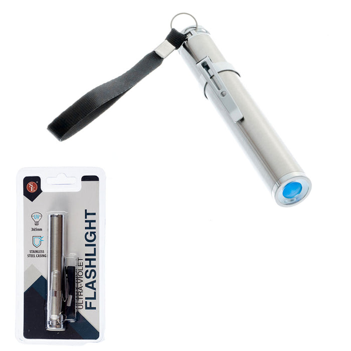 365nm Stainless Steel UV LED Flashlight Mini Detector Lamp Torch Ultra Violet !!
