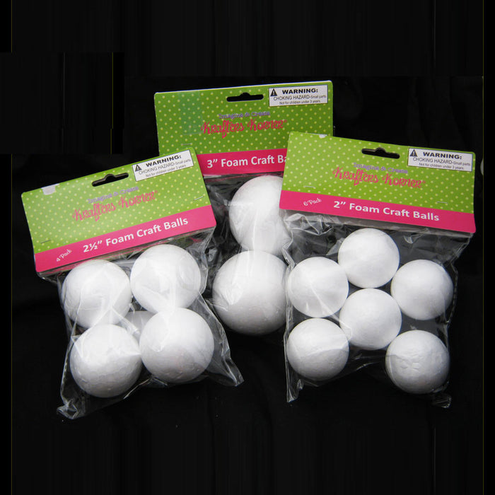 12 Foam Polystyrene Art Crafts White Balls Project  2" 2 1/2" 3"