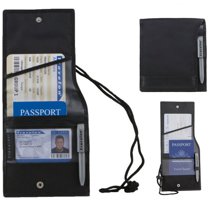 Travelon Passport ID Holder Neck Strap Boarding Pass Transparent Wallet Travel