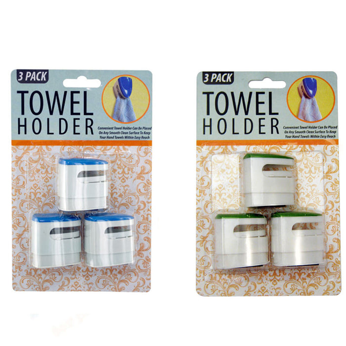 3 Towel Holders Clear Push In Grip Kitchen Cloth Self Adhesive Bar Bathroom New