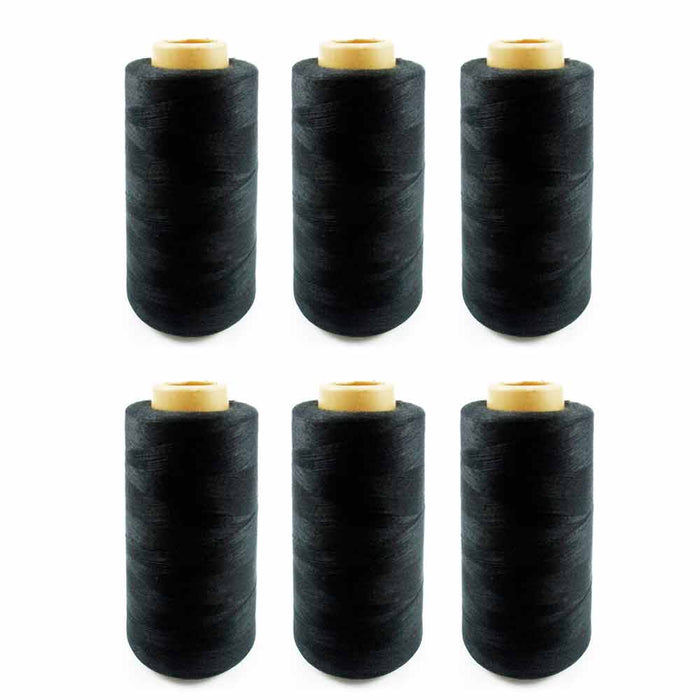 6X Spool Machine Sewing Thread Black Polyester 3000 Yard Fabric Craft Upholstery