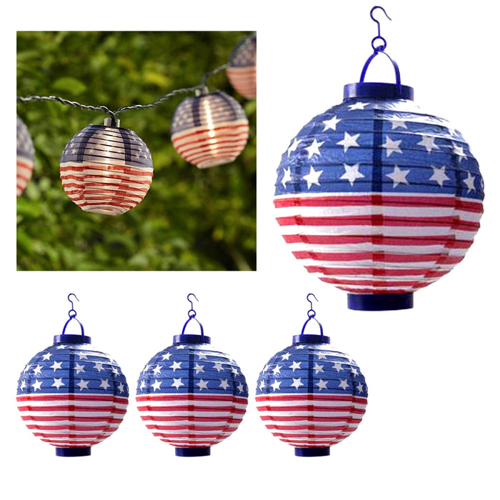 4 Pack Round Paper Lantern Wedding Lamp Shade Grad Party Decor American Flag 8"