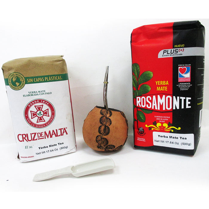 Argentina Mate Gourd Cup Straw Bombilla Yerba Rosamonte Cruz DeMalta Tea Bag Kit