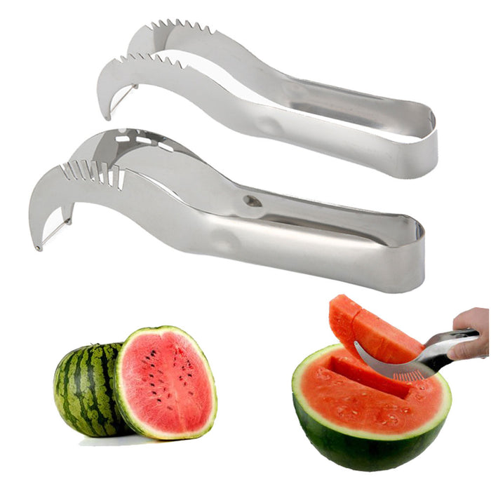 2 Watermelon Slicer Server Knife Melon Cutter Corer Scoop Stainless Steel Tool