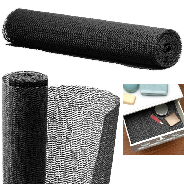 2 Roll Kitchen Cushion Shelf Drawer Liner Counter Pantry Dish Mat Grip Pad Black