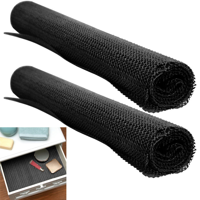2 Roll Kitchen Cushion Shelf Drawer Liner Counter Pantry Dish Mat Grip Pad Black