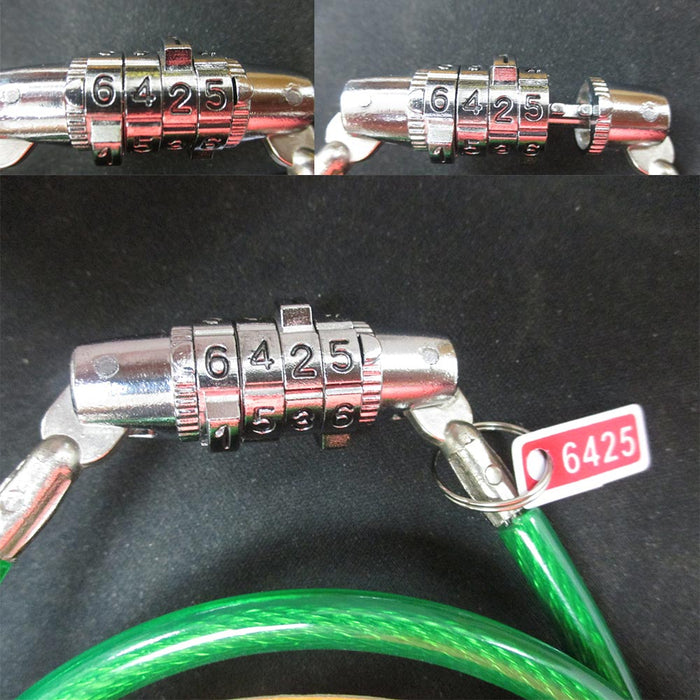 Bicycle Lock Cable Bike Flexible Four Digit Combination Security Wire Gn Rd Bl