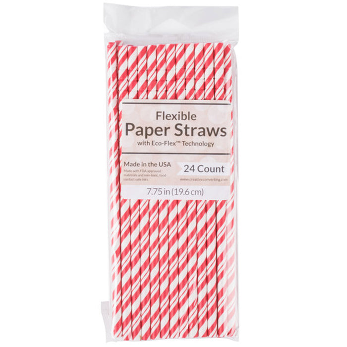 96 Red Striped Paper Straws Biodegradable Drinking Flexible Bendy Birthday Party