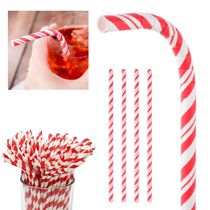96 Red Striped Paper Straws Biodegradable Drinking Flexible Bendy Birthday Party