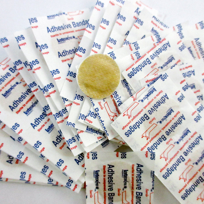 200 Round Adhesive Bandage Bands Cut Fabric Spot Medical 1" Latex Free Box Safe