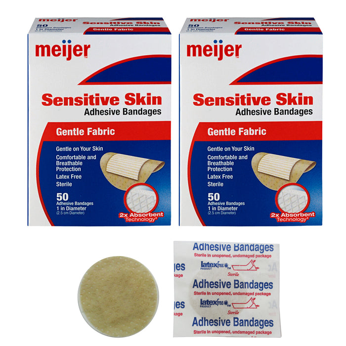 100 Count Bandage Bandages Cut Adhesive Fabric Spot Round Medical 1" Latex Free