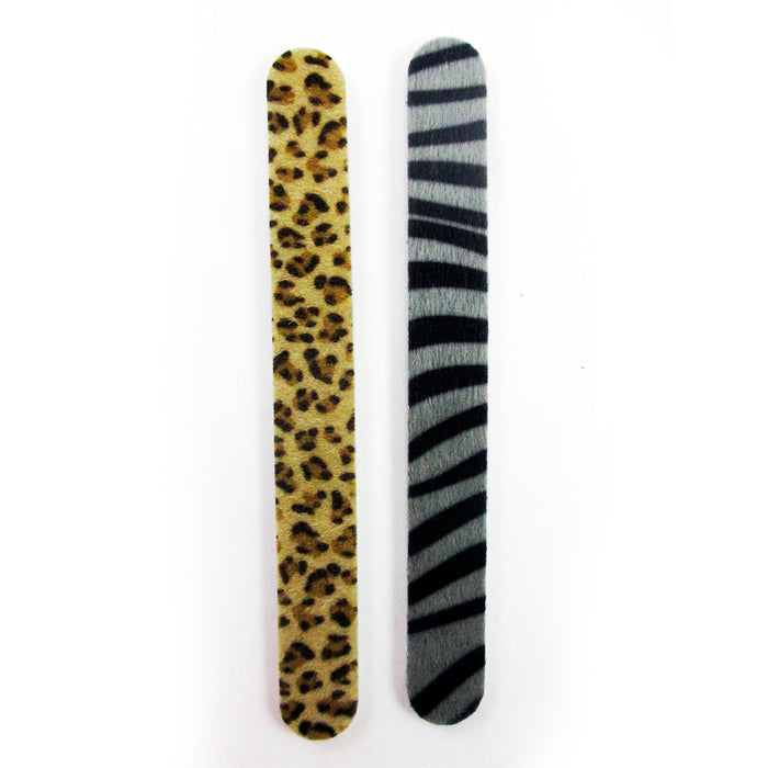 2 Pc Double Sided Animal Print Nail File & Fur Buffer Zebra Leopard Emery Board
