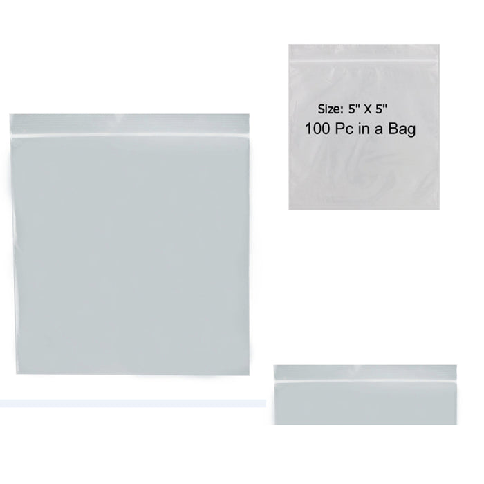 5x5 Zip Slide Lock Bags Clear Plastic Poly Seal Lock Flat Pack Reclosable 400PC