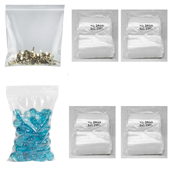 5x5 Zip Slide Lock Bags Clear Plastic Poly Seal Lock Flat Pack Reclosable 400PC