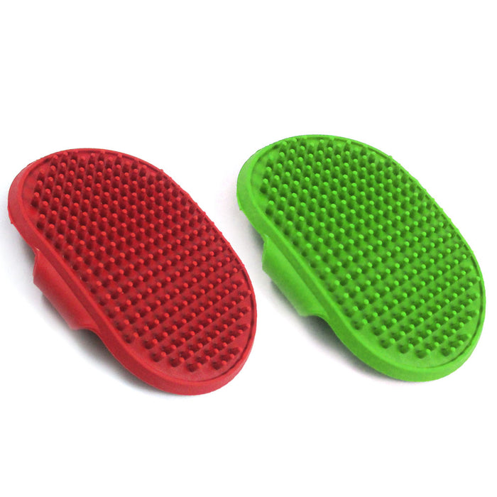 2 Dog Pet Grooming Brush Comb Hair Soft Scrubber Rubber Oval Strap Bath Handle